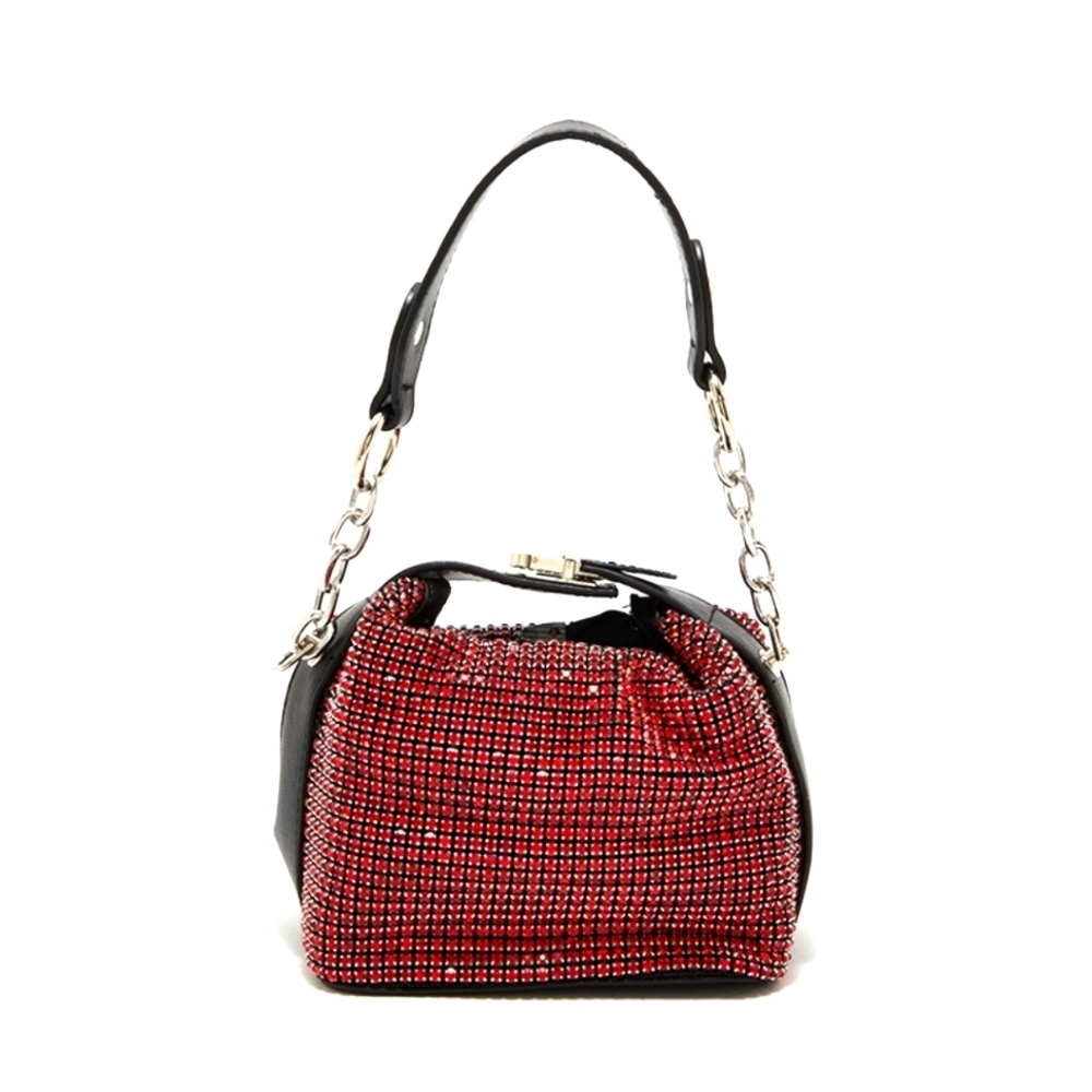 Caleesa Royal Red Rhinestones Studded Women's Handbag Crossbody Purse